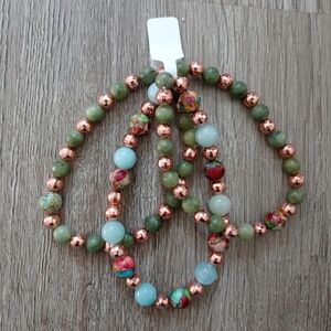 Colorful Sea Sediment Jasper, Amazonite & China Jade Healing Stacked Bracelets